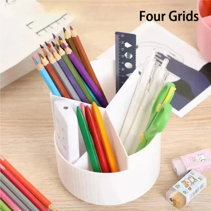 Rotating Pen Holder Organizer - 3 Slot Desktop Stationery & Makeup Brush Storage Box for Office and School