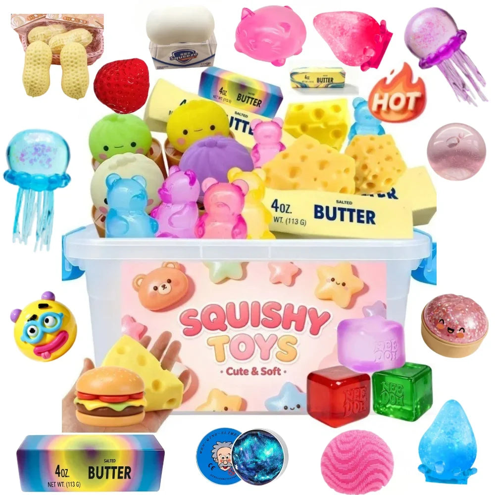 Slow Rising Squishy Toy Set - Cute Cheese Bun Bread & Bear Squeeze Fidget Collectibles