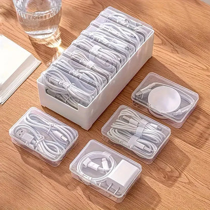 Cable Organizer Storage Box Set – Durable Plastic Cord, Charger & Device Management Organizer for Office & Home Use