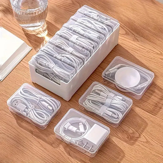 Cable Organizer Storage Box Set – Durable Plastic Cord, Charger & Device Management Organizer for Office & Home Use