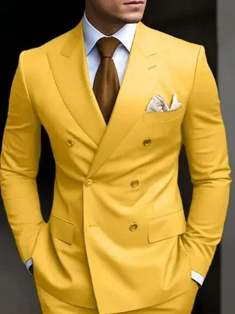 Men's Brown Double Breasted Suit - Slim Fit Peaked Lapel Formal Blazer & Trousers Set For Business and Wedding Wear