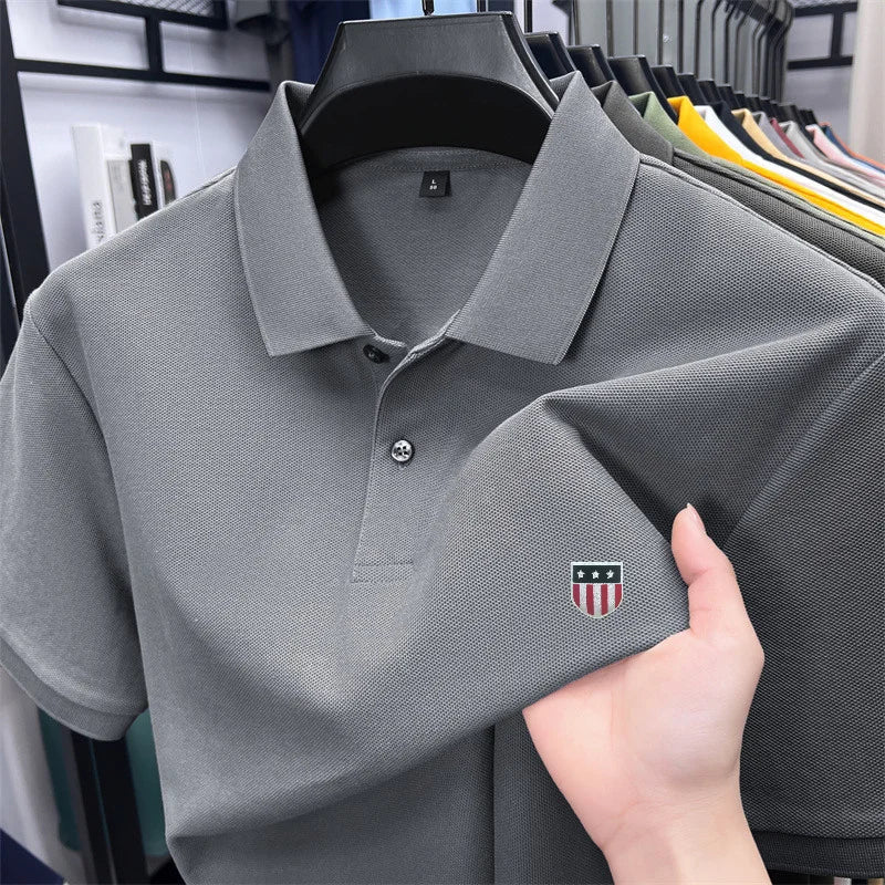 Men's Luxury Cotton Polo Shirt - 100% Cotton Short Sleeve Business Casual Summer Top