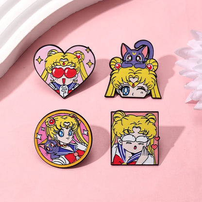 Sailor Moon Heart Enamel Pins - Cartoon Metal Brooch Badges for Backpacks & Clothing