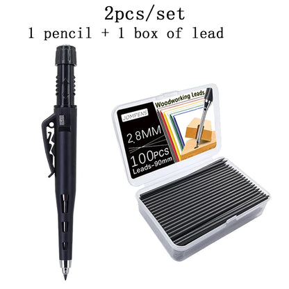 2Pcs Carpenter Mechanical Pencil Set - 54mm Long Reach Woodworking Marking Tool with Lead Box