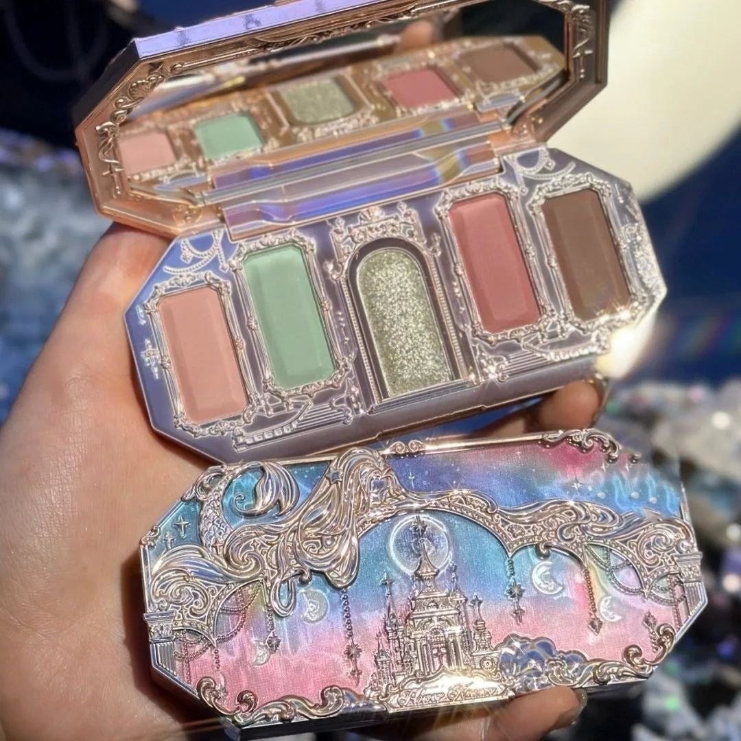 Flower Knows Moonlight Mermaid Eyeshadow Palette – 5-Color Matte, Shimmer & Glitter Waterproof Eye Shadow