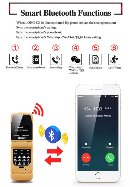 Mini Flip Mobile Phone for Kids – J9 Smallest Clamshell Phone with Bluetooth Dialer & Magic Voice Handsfree Earphone