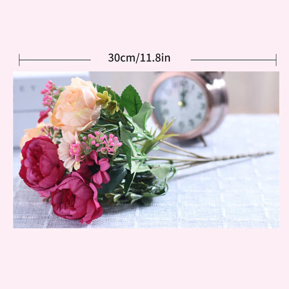 Silk Artificial Flower Bouquet – Peony, Baby’s Breath & Daisy Accessories for Wedding, Home, Room & Party Decoration