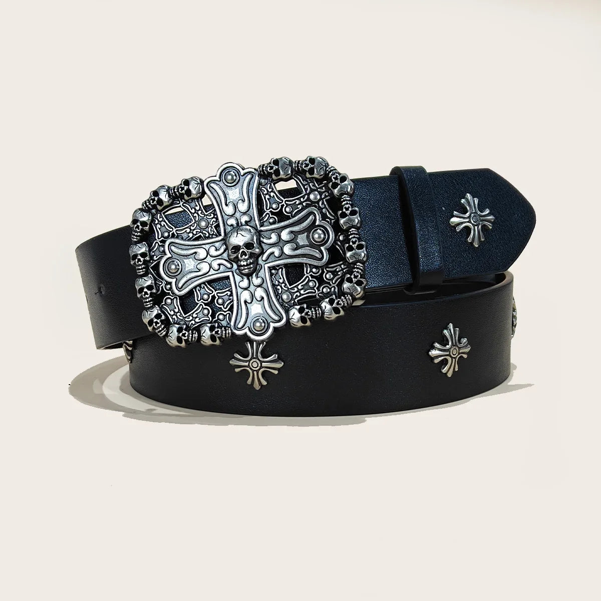 Studded Leather Belt - Y2K Punk Rock Rivet Cross Belt for Men & Women, Jeans & Pants