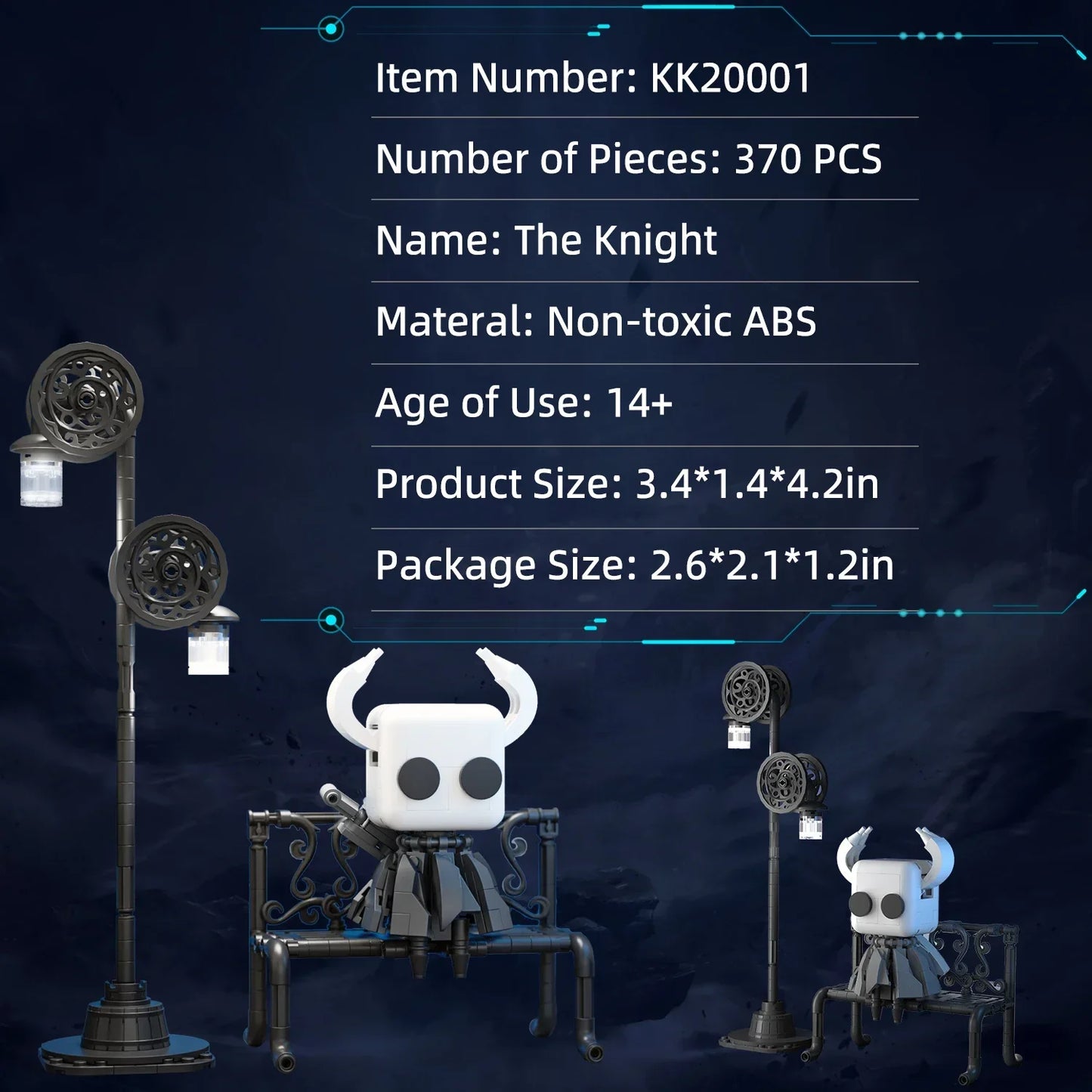 370PCS Hollow Knight Building Blocks Set – Ghost Model with Street Lighting, DIY Educational Toy for Kids
