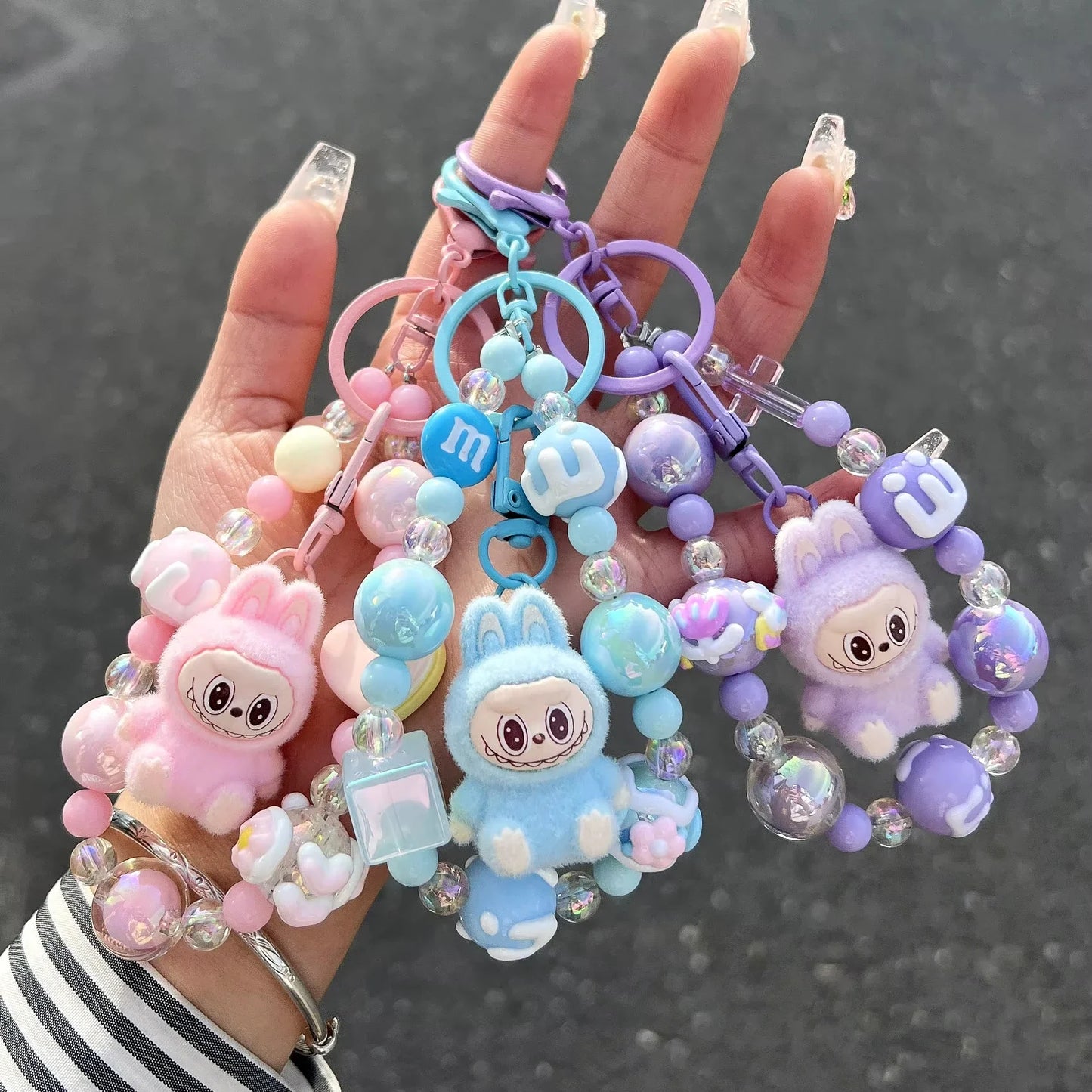 Labubu Cartoon Resin Bead Keychain – Creative Backpack Pendant DIY Gifts for Kids & Couples