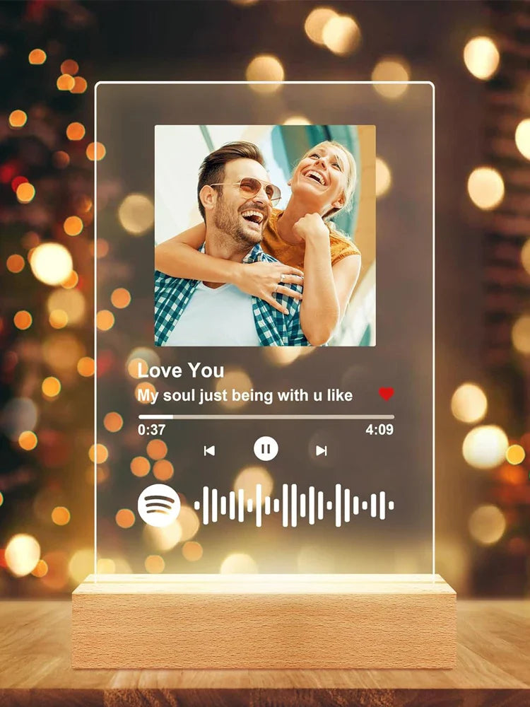 Customized Spotify Music Plaque – Personalized Acrylic Photo Frame Lamp for Anniversary, Birthday & Romantic Gifts