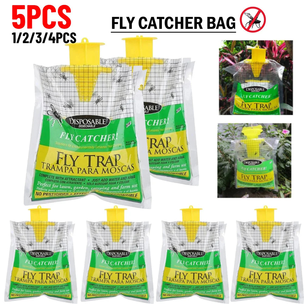 Hanging Fly Trap Bags – Non-Toxic, Water-Soluble Disposable Fly Catchers for Home & Garden