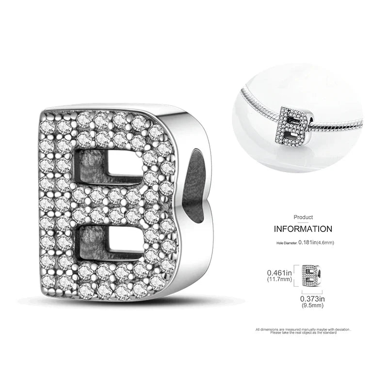 26 A-Z Alphabet Beads 925 Silver LOVE Letter Charms for 3mm Bracelets - CZ Zircon DIY Jewelry Gift