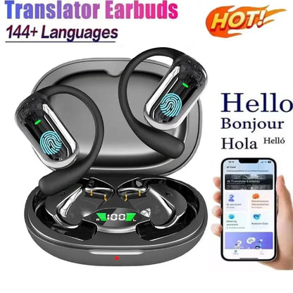 Bluetooth 5.3 AI Translation Earbuds - Open Ear Hook Headphones for Running, Fitness & Real-Time Language Learning