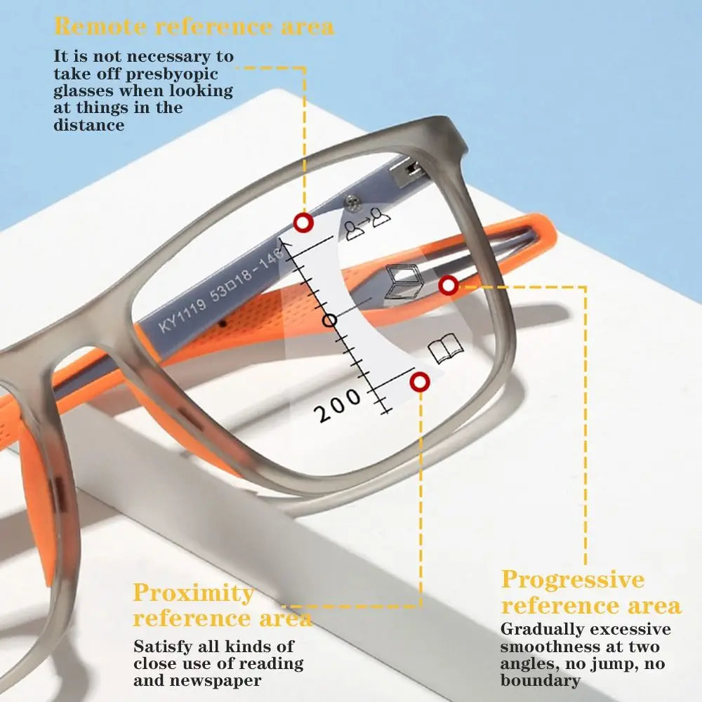 Multifocal Progressive Reading Glasses – TR90 Frame, Anti-Blue Light Sports Eyeglasses for Men & Women, Ultralight Bifocal for Presbyopia