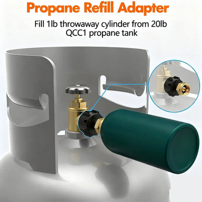 Propane Refill Adapter for 1 lb Tanks - Solid Brass LP Gas Cylinder Refill Connector
