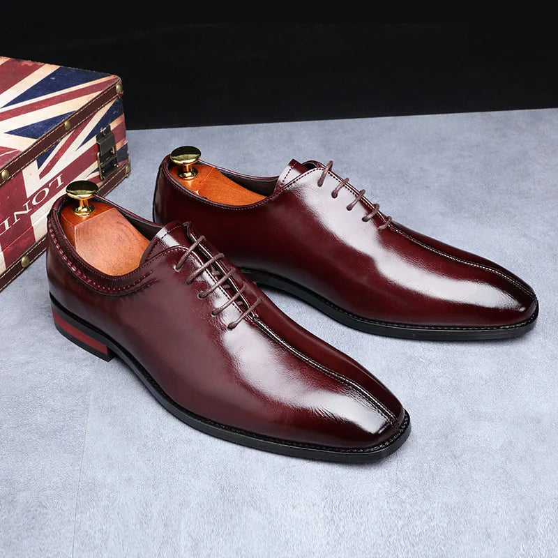 Men’s Classic Microfiber Leather Oxford Shoes - Square Toe Lace-Up Business, Office, Wedding & Party Dress Shoes