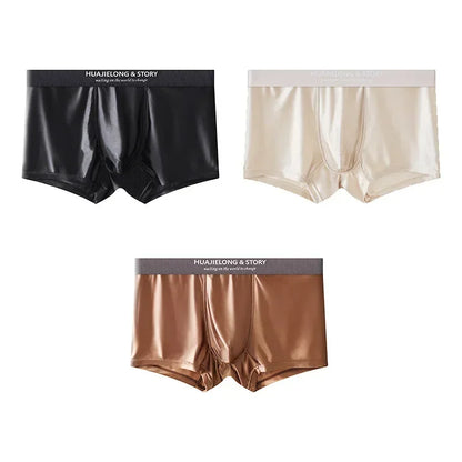 Men’s Ice Silk Boxer Shorts – Breathable Satin-Like Mesh Summer Underwear, Skin-Friendly Comfort Fit (1–3 Pack)