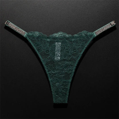 Women's Crystal Lace Thong - Sheer Transparent Breathable T-Back Lingerie Plus Size S-XL