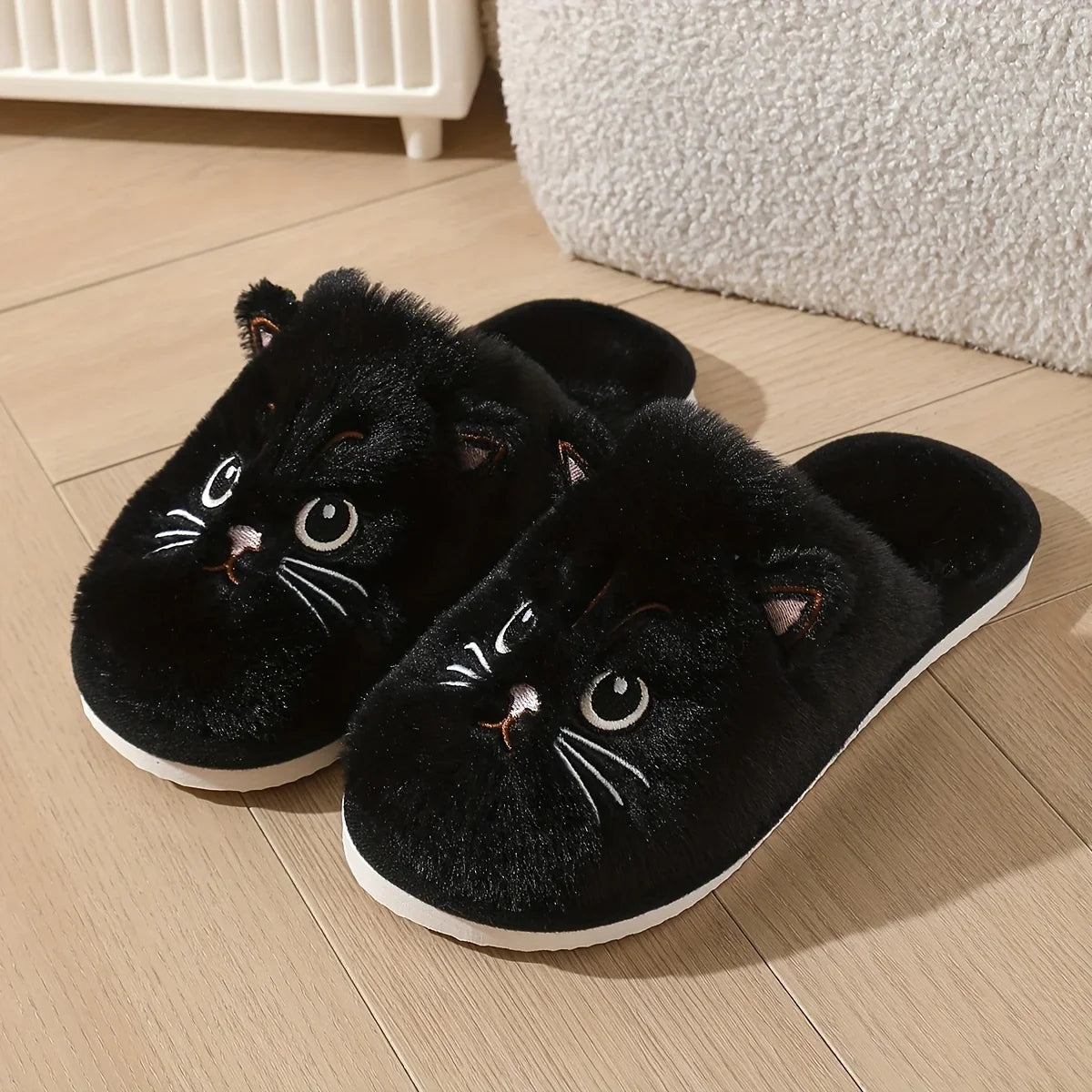 Women’s Plush Cat Slippers - Winter Warm Cozy Indoor House Shoes with Soft Non-Slip EVA Sole