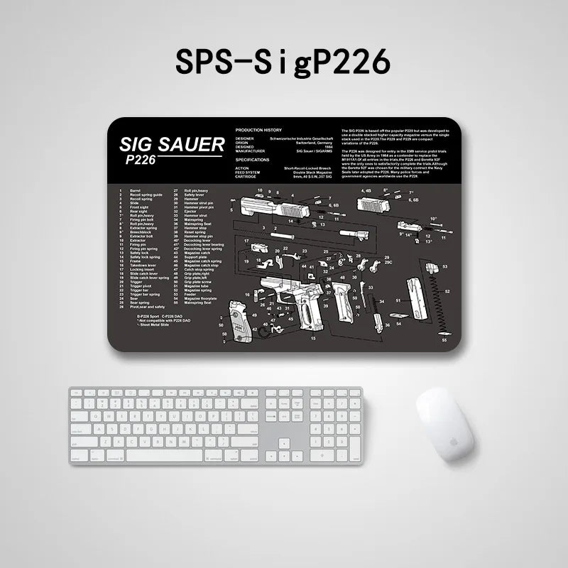 Gun Cleaning Mat Mouse Pad — Armorers Bench Mat with Parts Diagram & Instructions for AR15, AK47, GL, 1911