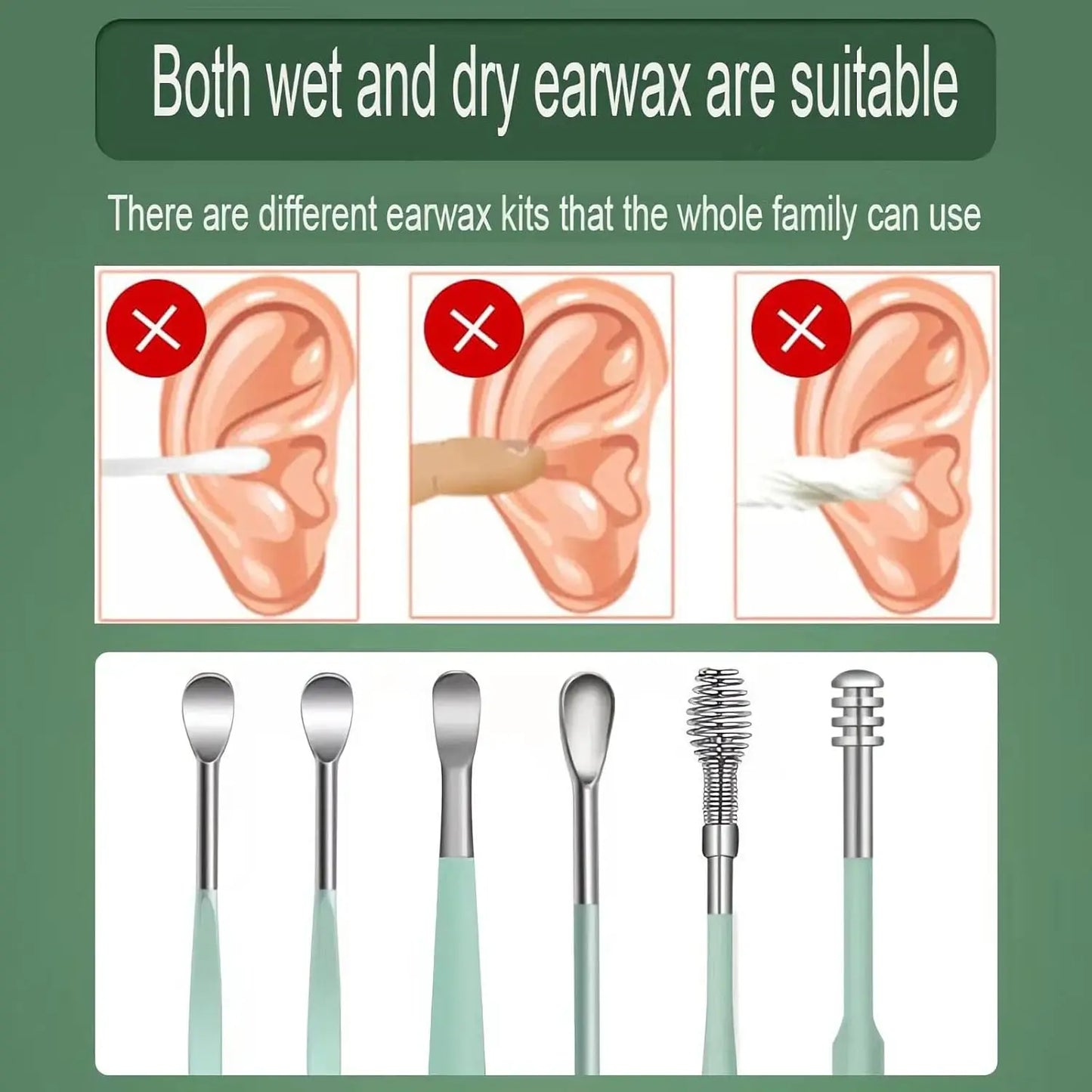 6PCS Stainless Steel Ear Wax Removal Kit | Ear Cleaner Pickers, Curette Spoons & Piercing Care Tools