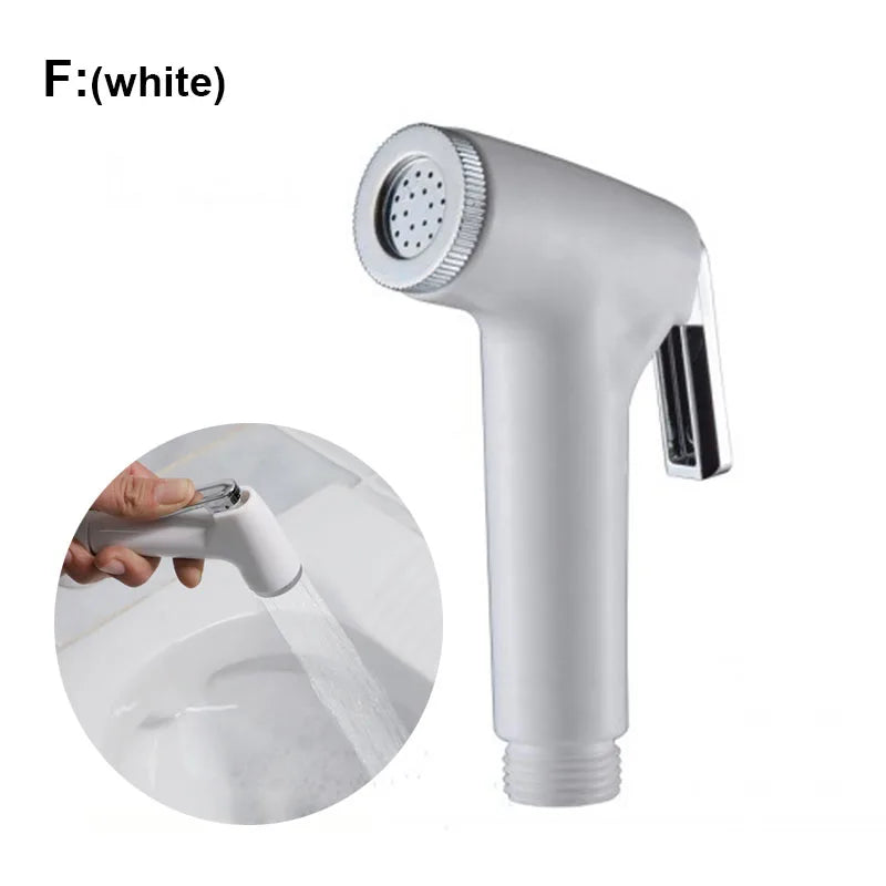 White Silver ABS Toilet Bidet Sprayer - Self-Cleaning Handheld Bathroom Shower Head with Faucet Nozzle, Hose & Holder Set
