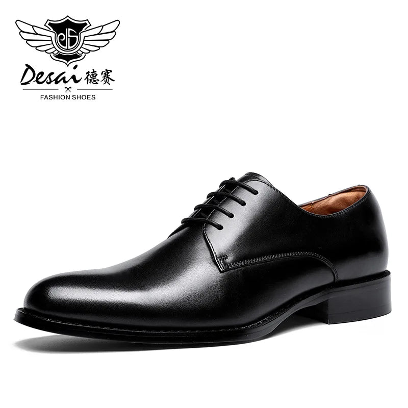 Men’s Full Grain Leather Derby Shoes - Minimalist Formal Business Lace-Up Dress Shoes