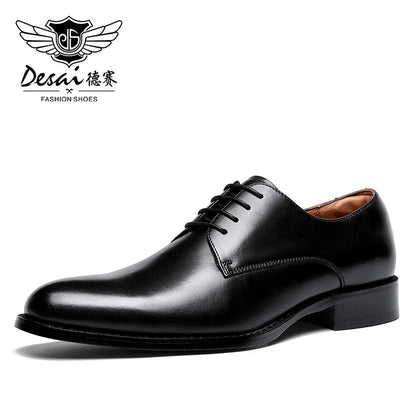 Men’s Full Grain Leather Derby Shoes - Minimalist Formal Business Lace-Up Dress Shoes