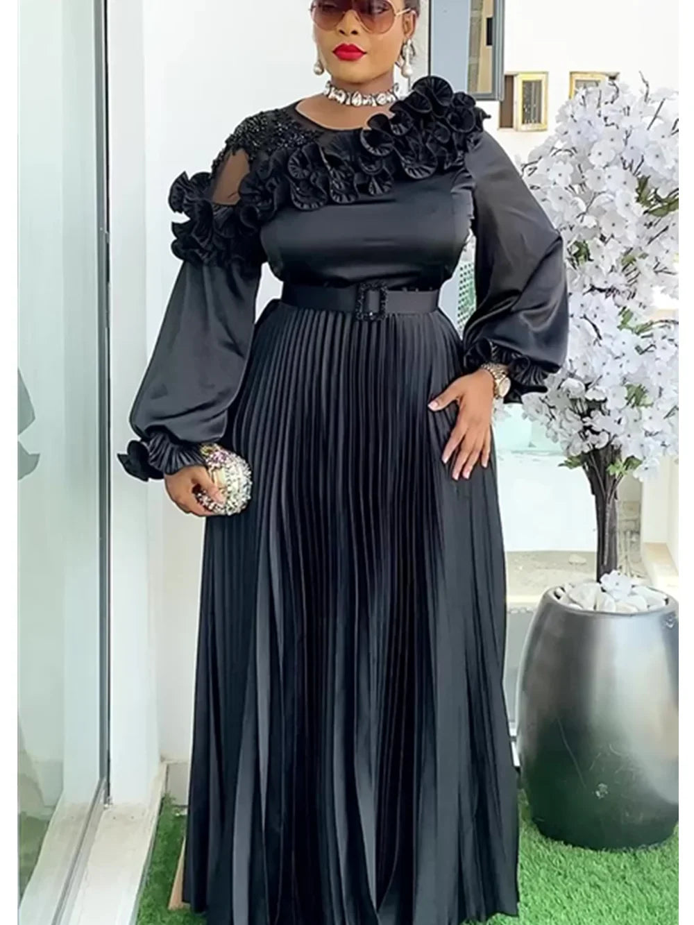Plus Size African Evening Gown - Elegant Solid Ankara Dress for Muslim Weddings, Parties & Formal Events