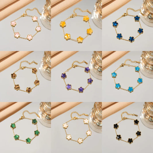 Adjustable Stainless Steel Flower Bracelet - Classic Luxury Women's Fashion Jewelry Gift