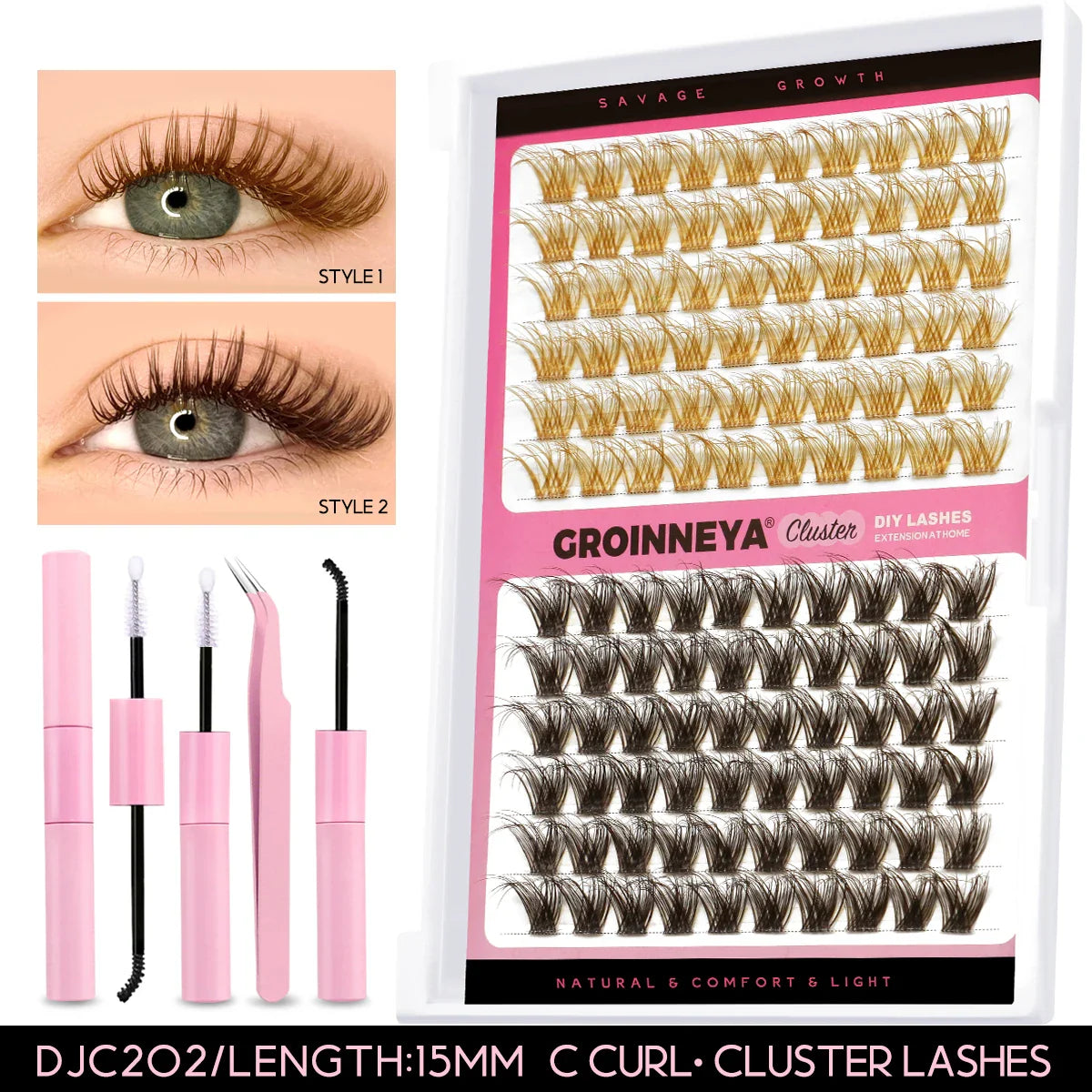 Lash Clusters Extension Kit – Fake Eyelashes Set with Lash Bond, Seal, and Applicator Tool for Makeup