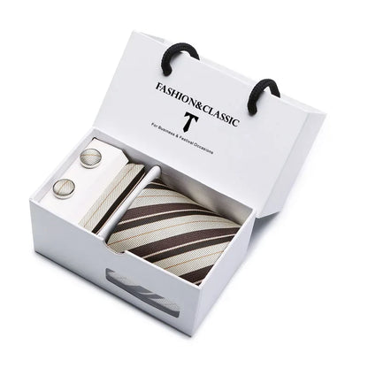 Black Paisley Tie Set - Men's Necktie, Pocket Square & Cufflinks Gift Box for Weddings & Formal Wear