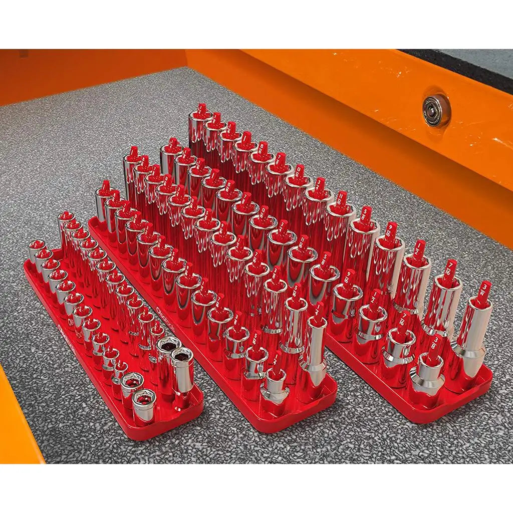 Socket Organizer Tray Rack - Metric & SAE 1/4 3/8 1/2 Inch Garage Tool Storage Holder