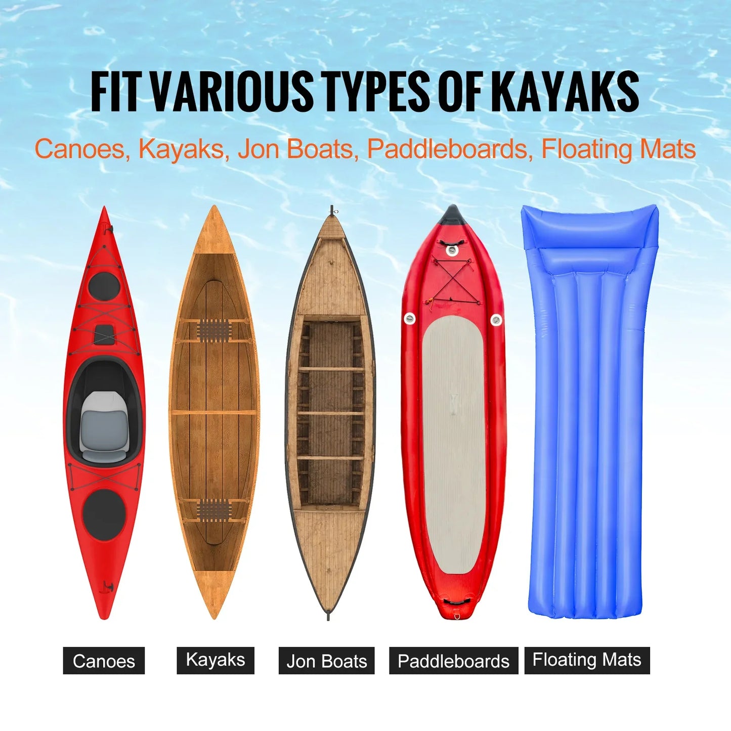 VEVOR Kayak Cart — 250lbs Foldable Canoe Trolley with 10" Tires & Support Foot for Paddleboards, Float Mats & Jon Boats