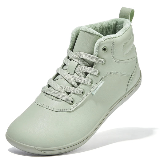 HOBIBEAR Unisex Winter Barefoot Shoes - Faux Fur Lined, Wide Toe Box, Lace-Up Ankle Sneakers in Artificial Leather
