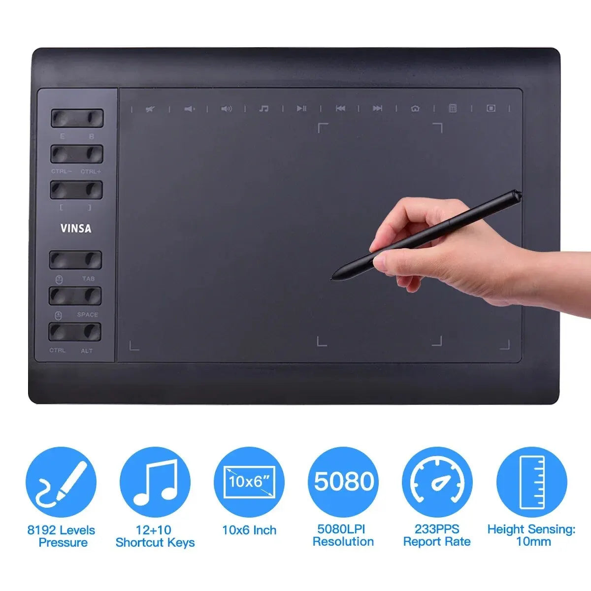 10x6 Inch Professional Graphics Drawing Tablet – 12 Express Keys for Windows & Mac, Digital Painting & Design Tool