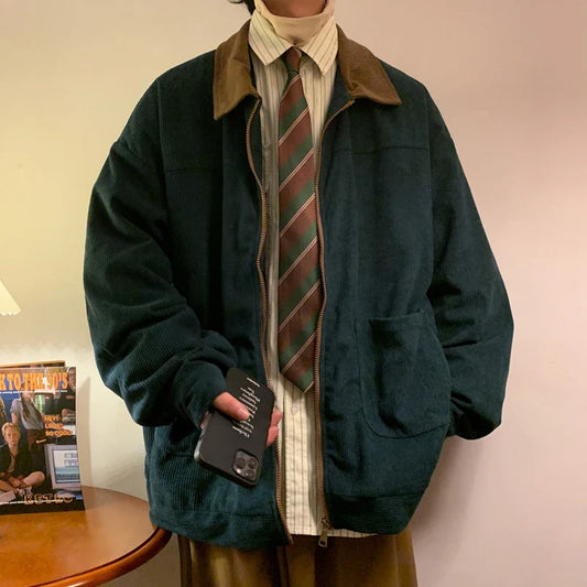 Men’s Vintage Corduroy Jacket - American Style Loose Windbreaker Streetwear Coat, Sizes M-5XL