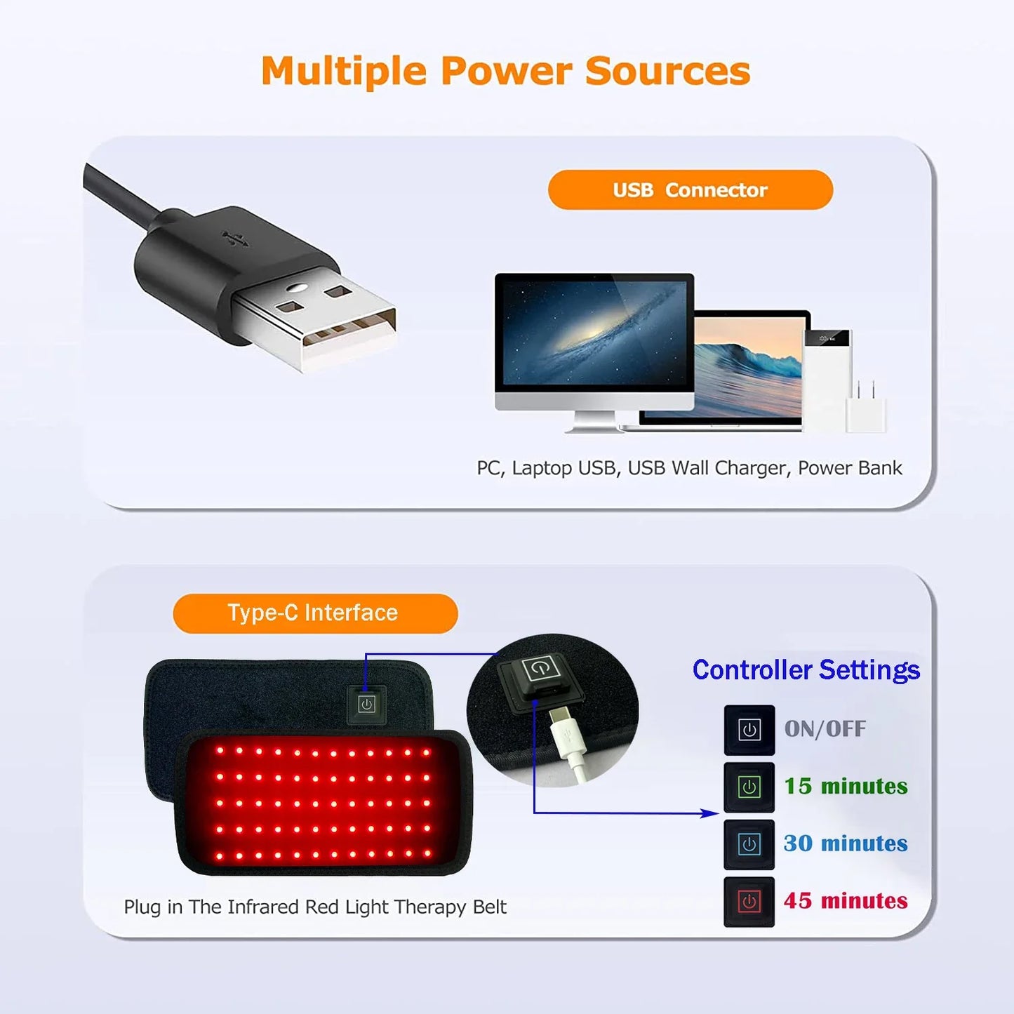60 LED Red & Infrared Light Therapy Waist Belt 850nm 660nm Slimming Heat Pad for Back and Full Body Use