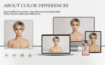 100% Remy Human Hair Transparent Lace Frontal Wig – Short Wavy Ash Brown Ombre Pixie Cut for White Women