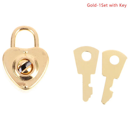 Vintage Heart-Shaped Metal Mini Padlock – Key Lock for Bags, Suitcases, and Luggage Boxes with Key