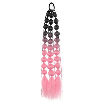 Colorful Bubble Braid Ponytail Extension – Long Lantern Braided Synthetic Hairpiece with Tie