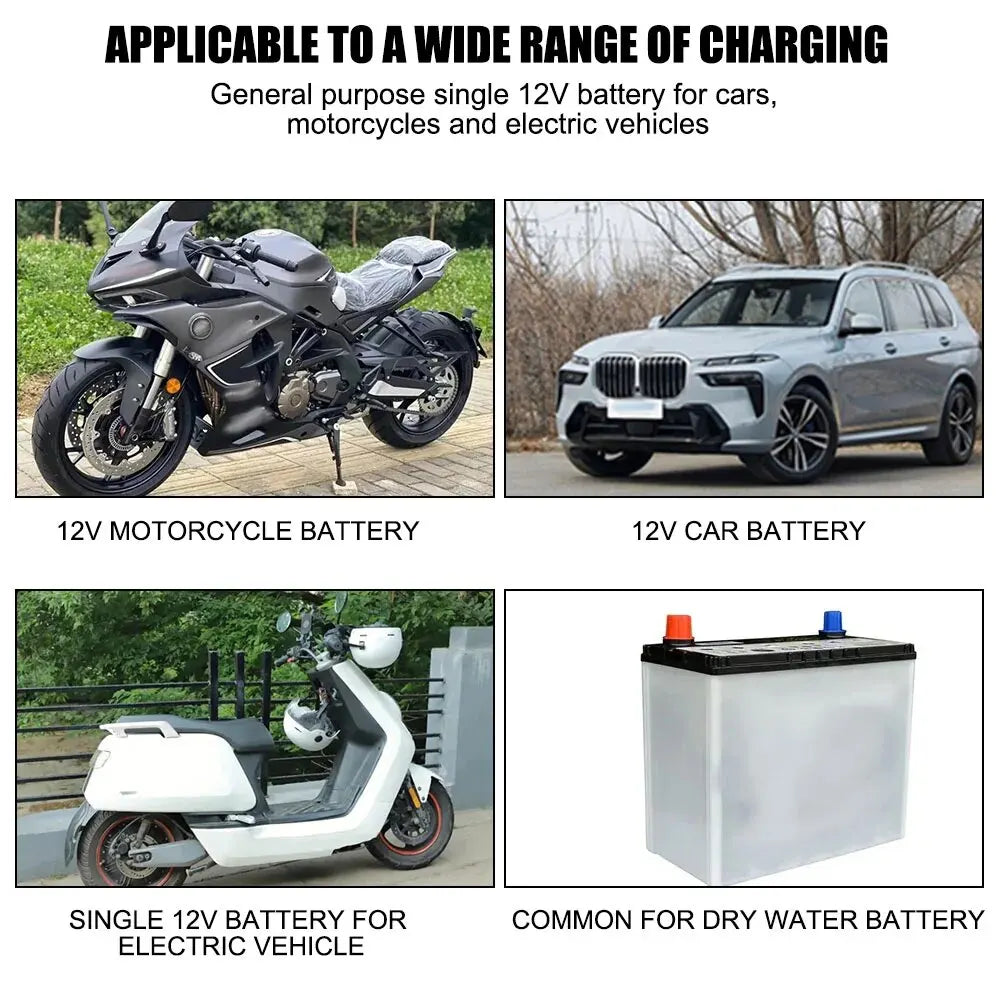 Full Automatic Car Battery Charger - Digital LCD Display, 2A Fast Charging, 3 Stages Lead Acid AGM GEL Battery Chargers