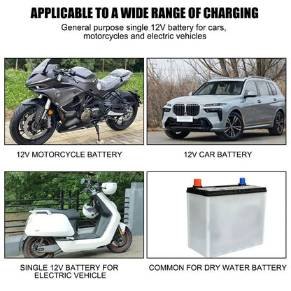 Full Automatic Car Battery Charger - Digital LCD Display, 2A Fast Charging, 3 Stages Lead Acid AGM GEL Battery Chargers