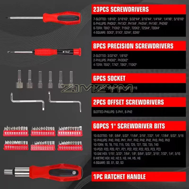 100Pcs Magnetic Screwdriver Set - Precision Hand Tool Kit with Storage Rack