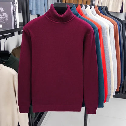 Men's Autumn Knitted Turtleneck Sweater - Slim Fit Long Sleeve Anti-Pilling Pullover Casual Streetwear Top