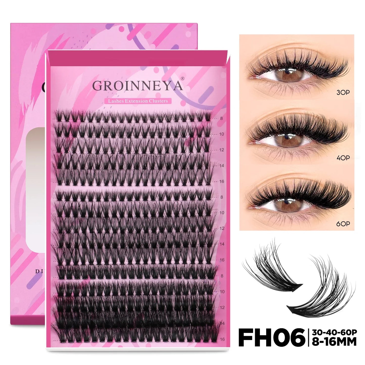 GROINNEYA DIY Lash Extension Kit – Individual & Cluster Lashes Full Set with Lash Bond and Seal for At-Home Use