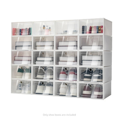 Foldable Shoe Storage Boxes Set - 20/24PCS Stackable Clear Plastic Shoe Organizer Cases for Home Closet Storage