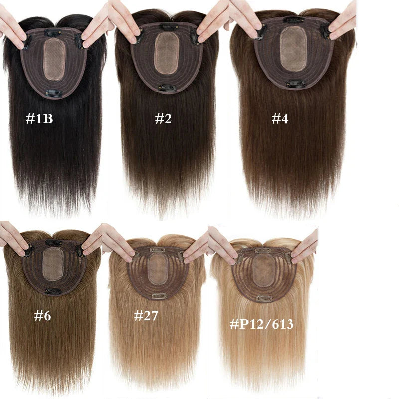 Silk Top Swiss Lace Clip-In Topper – Straight Real Human Hair Toupee with Bangs, Breathable & Soft, Blonde Color