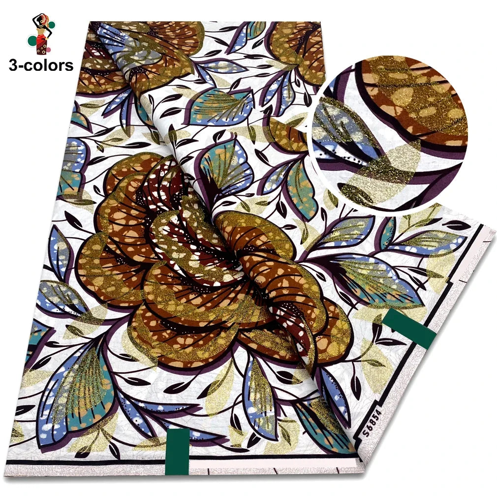 Premium Gold Print Pagne Fabric - 100% Cotton African Real Wax Ankara Grand SUP Nigerian Fabric